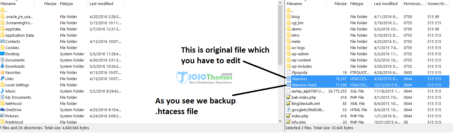 backup htaccess file