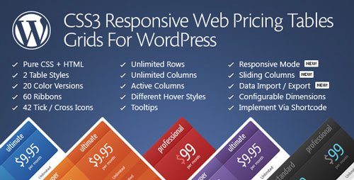 CSS3 Responsive WordPress Compare Pricing Tables v10.7