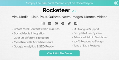 Rocketeer v6.0 - Viral Media Lists, Polls, Quizzes, News, and Videos