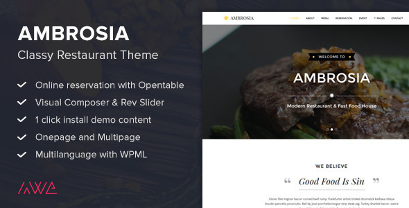 Ambrosia v1.12 - Classy Restaurant Wordpress Theme