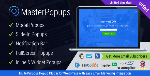 Master Popups v1.3.8 - Wordpress Popup Plugin for Lead Generation. Get Subscribers and Grow Your Email List