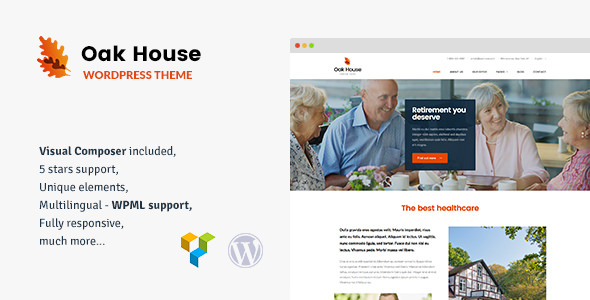 Oak House v1.7 - Perawatan Senior, Pensiun, Rehabilitasi Template WordPress 