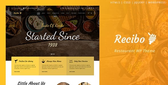 Recibo Nulled - Restaurant Food Cook WordPress Theme Free Download
