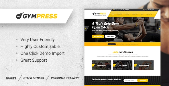 GymPress v1.3.2 - WordPress theme for Fitness and Personal Trainers