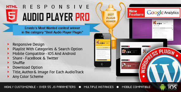 Responsive HTML5 Audio Player PRO v2.7.1.1 - WordPress Plugin