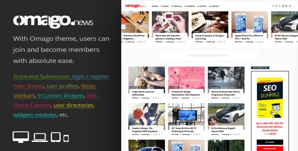 Omago News v1.9 - User Profile Membership & Content Sharing Theme