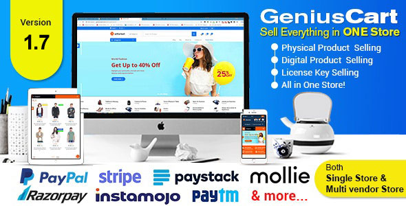 GeniusCart v1.7.4 - Single or Multivendor Ecommerce System with Physical and Digital Product Marketplace