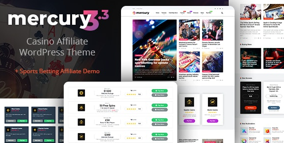 Mercury v3.5.1 - Gambling & Casino Affiliate WordPress Theme. News & Reviews