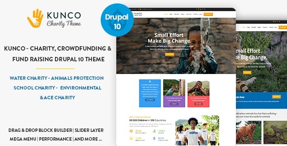 Kunco - Charity, Crowdfunding & Fund Raising Drupal 10 Theme Nulled