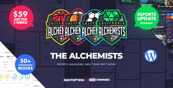 Alchemists - Sports, eSports & Gaming Club and News WordPress Theme Nulled